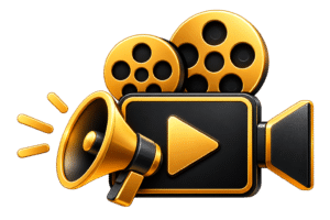 Gold Vintage Movie Camera with Megaphone